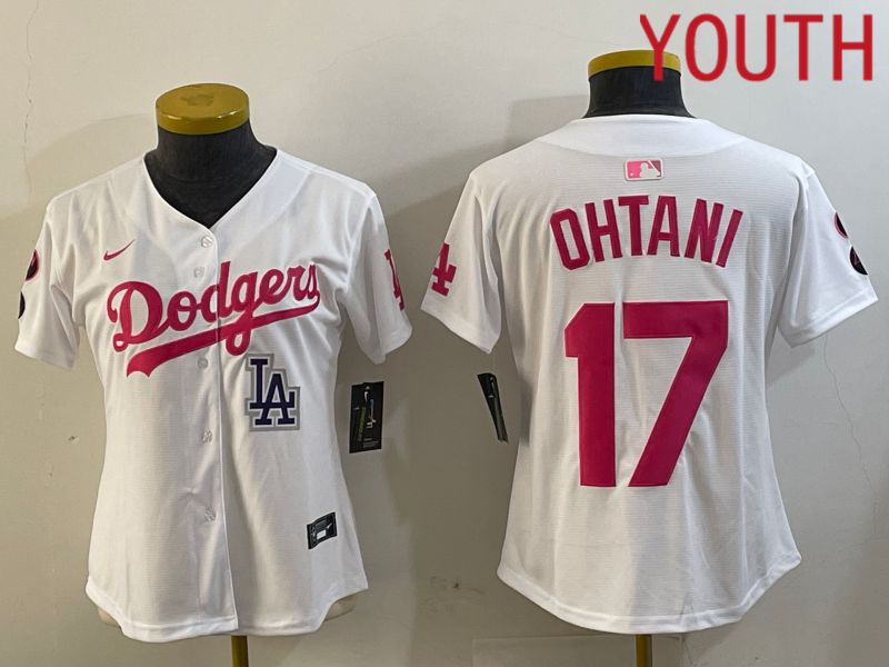 Youth Los Angeles Dodgers #17 Ohtani White pink Game 2024 Nike MLB Jersey style 3->youth mlb jersey->Youth Jersey
